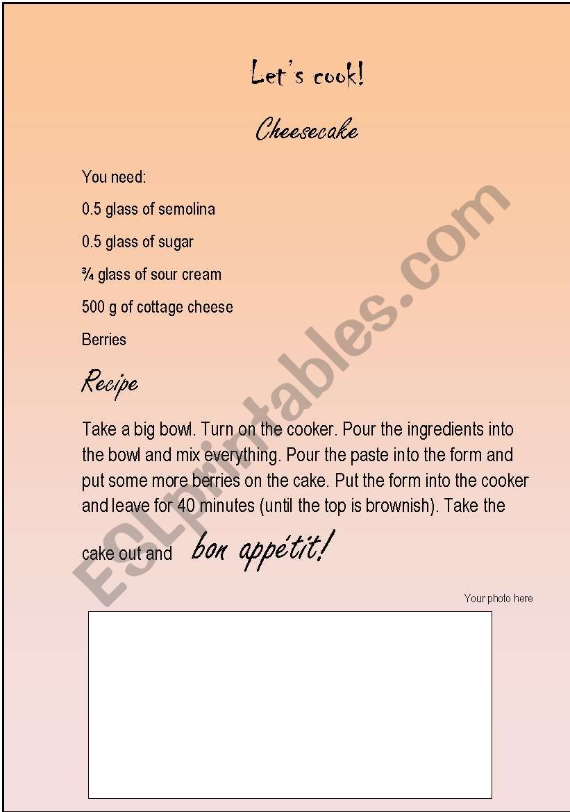 Cheesecake (recipe) worksheet