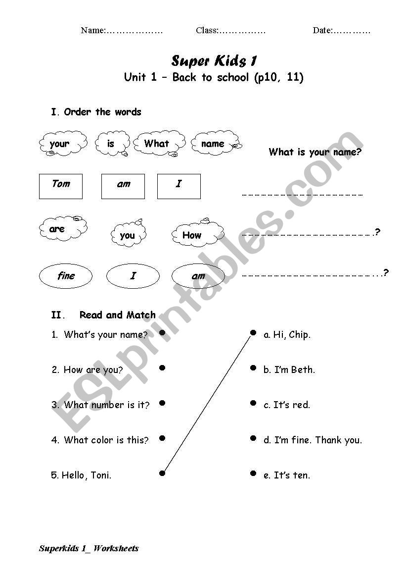 School things worksheet