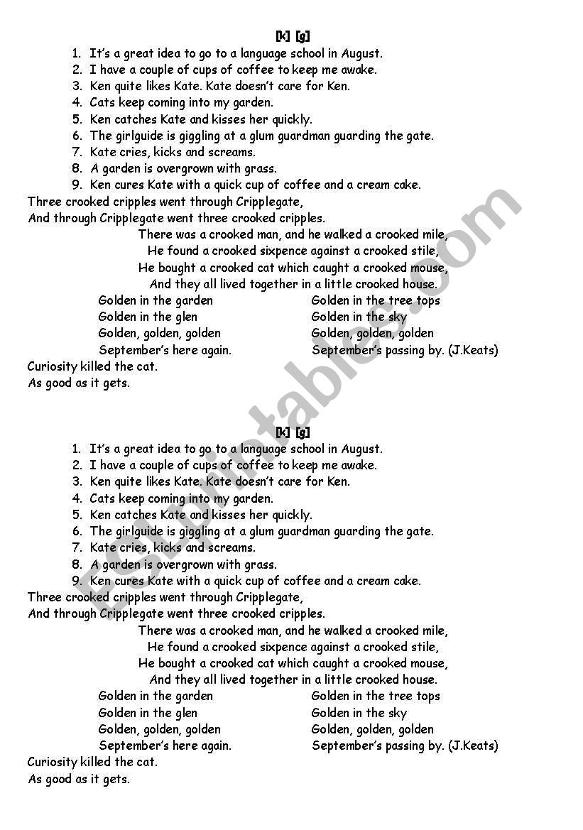 Phonetics K G worksheet