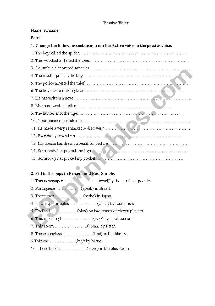 Passive worksheet