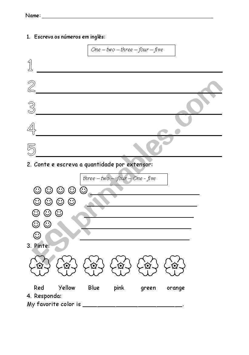 colors and numbers worksheet