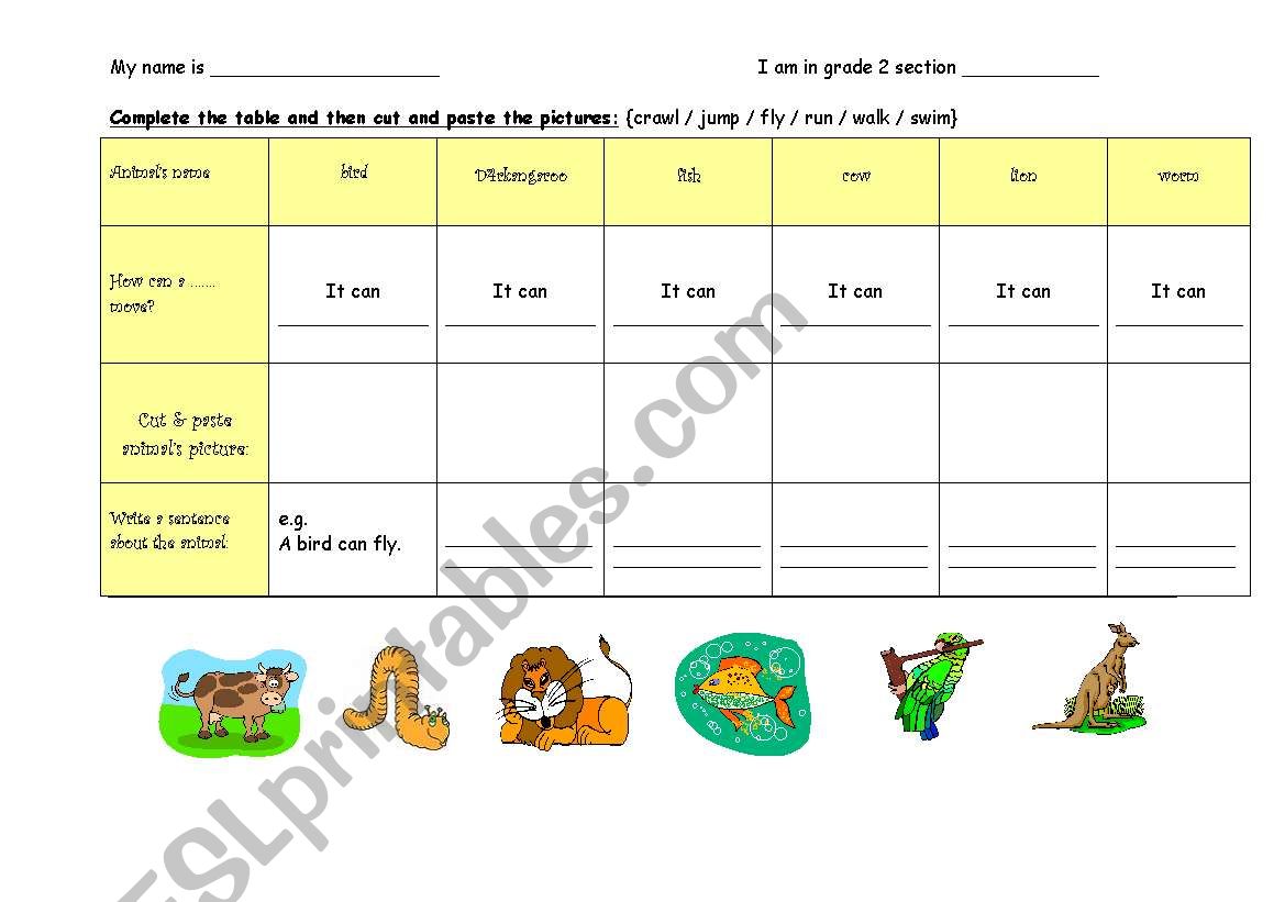 animals worksheet