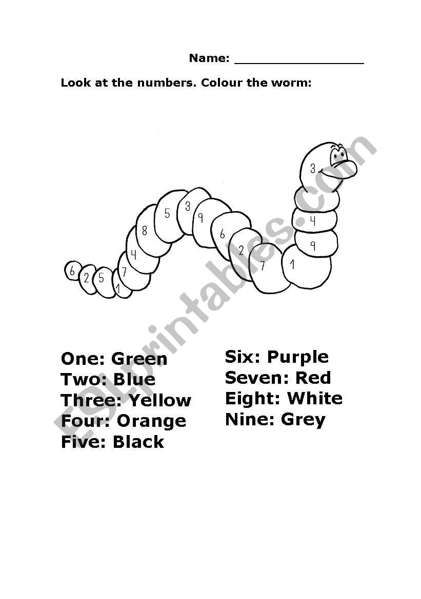 Number and Colour- Worm worksheet