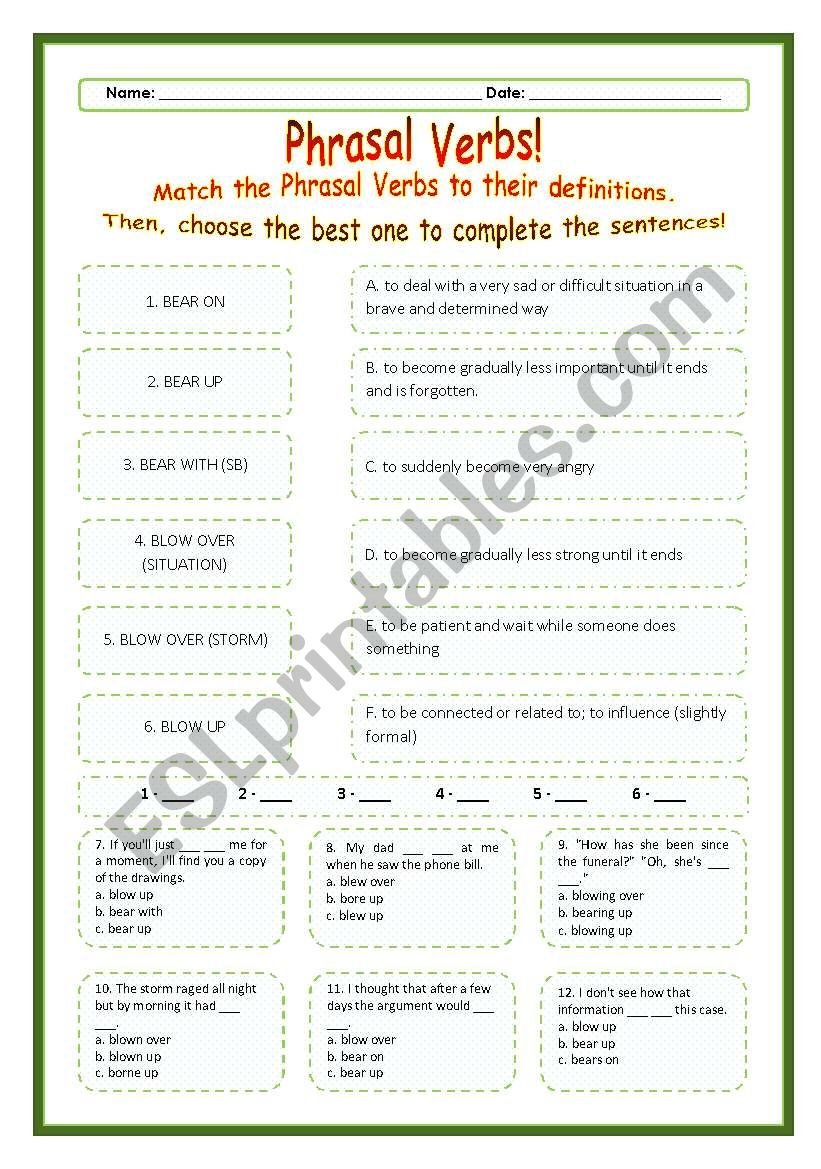 Phrasal Verbs Practice 02! --*-- Definitions + Exercise --*-- BW included --*-- Fully editable with Key!