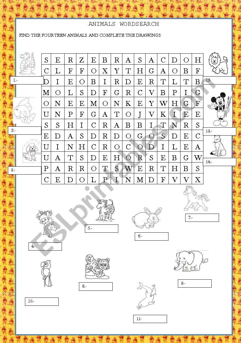 ANIMALS WORDSEARCH worksheet