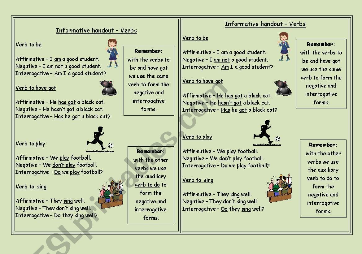 Informative handout - Verbs worksheet