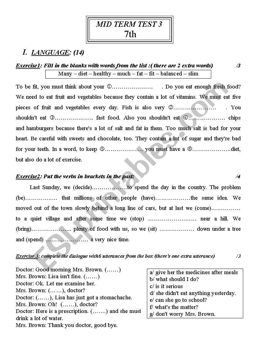 mid term test 3 for 7th formers