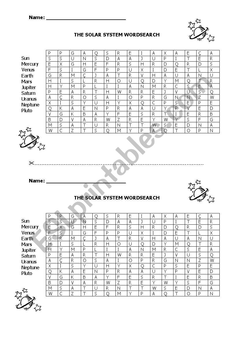 The solar system wordsearch worksheet