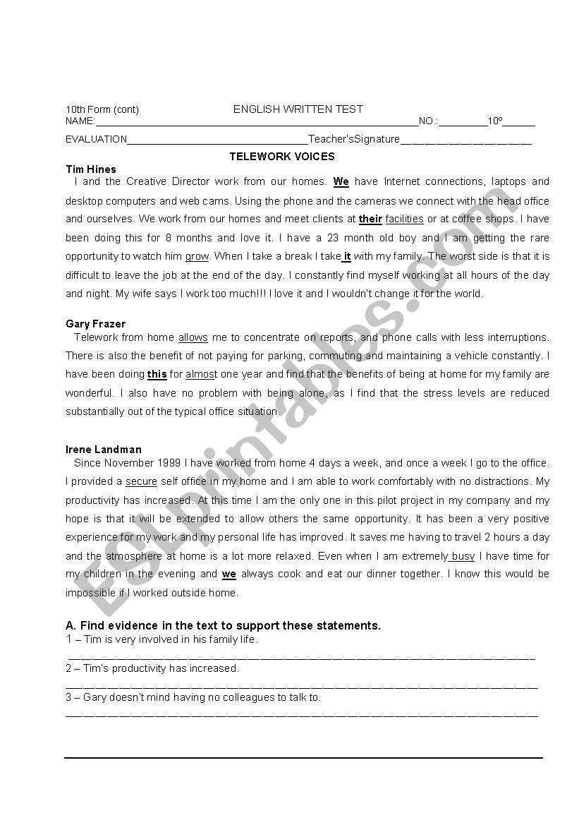 Telework worksheet