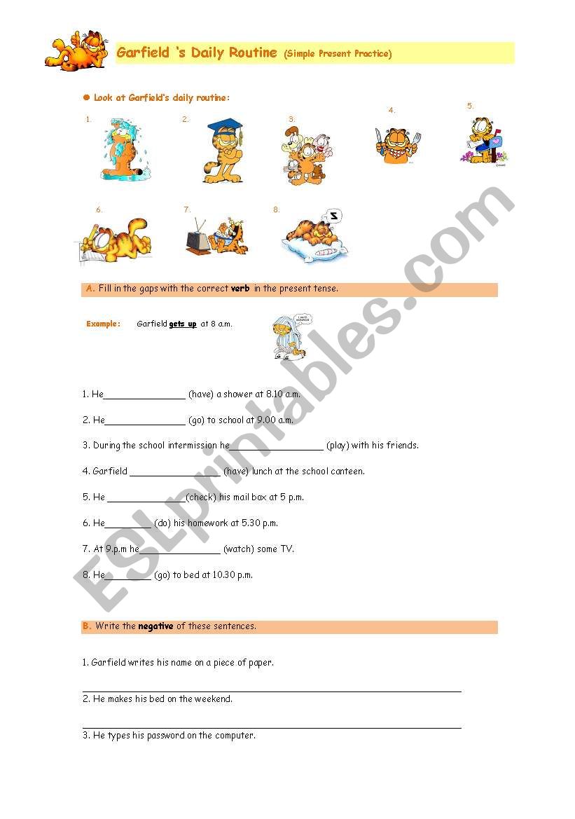 GarfieldÂ´s Daily Routine worksheet