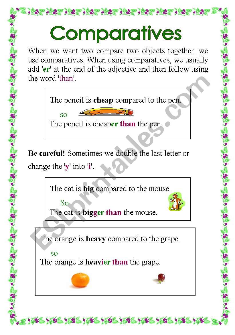 Comparatives handout worksheet