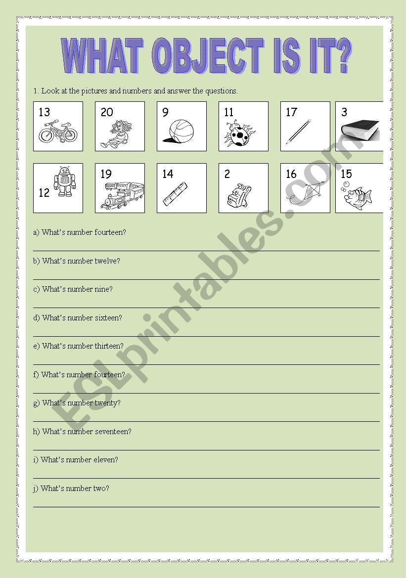 Numbers 1 to 20 and vocabulary