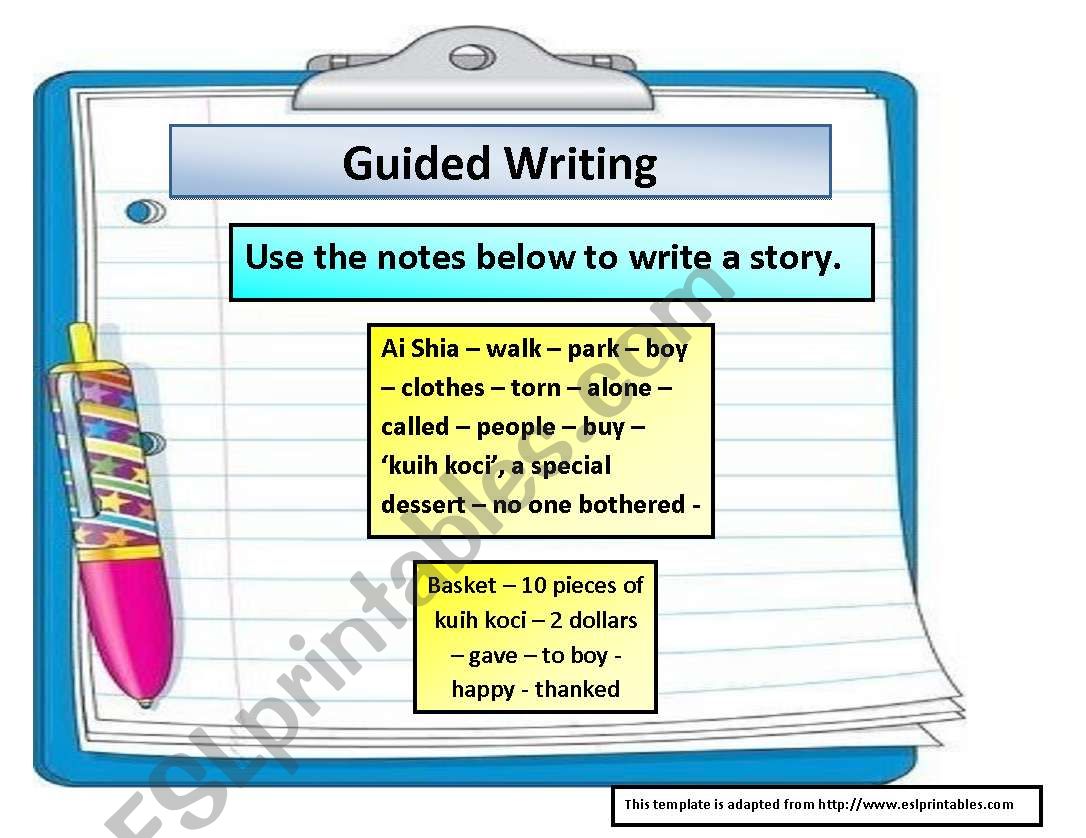 guided writing; a story worksheet