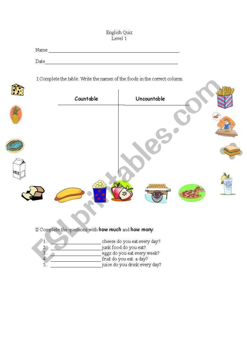 english quiz worksheet