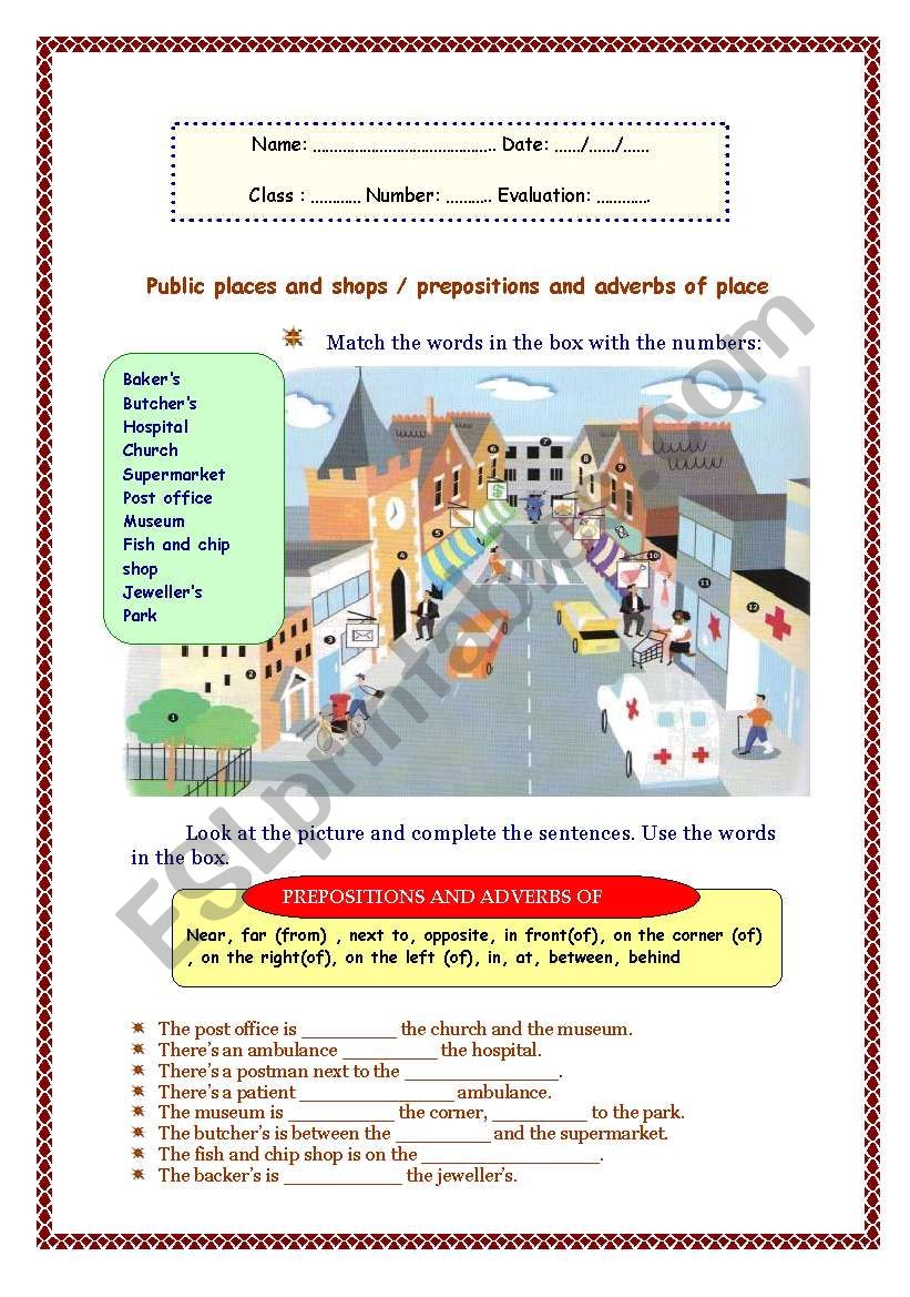         Public places and shops / prepositions and adverbs of place