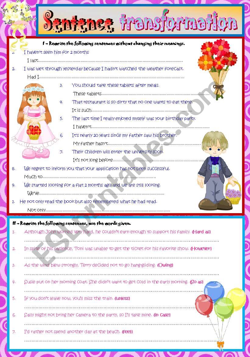 sentence-transformation-key-included-esl-worksheet-by-thaohanuvn