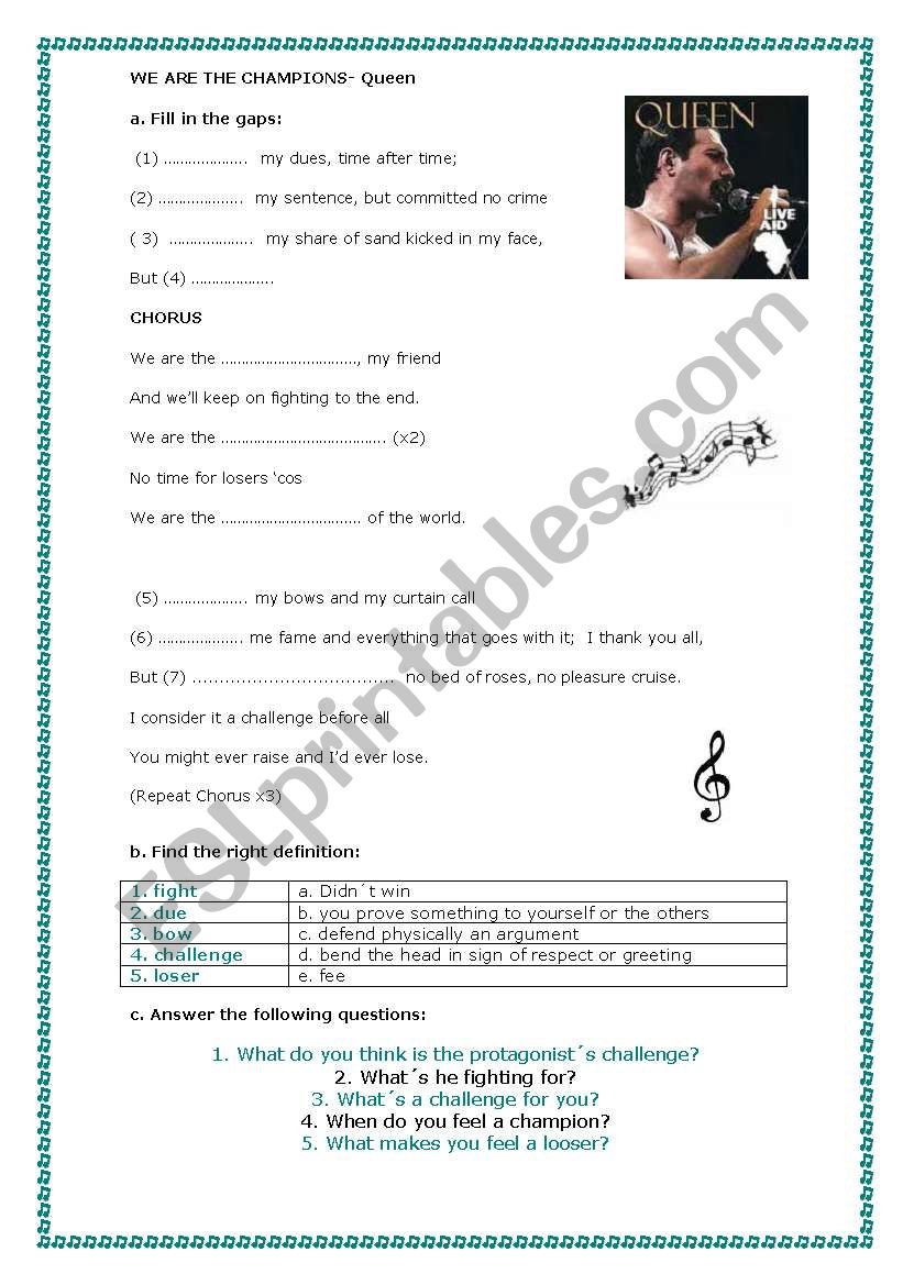 WE ARE THE CHAMPIONS-QUEEN worksheet