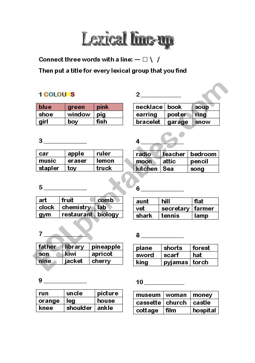 Lexical groups worksheet