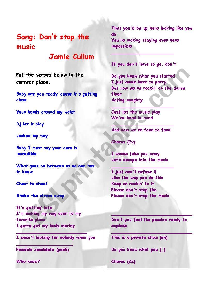 Song  and vocabulary comprehension : Dont stop the music (Jamie Cullum)