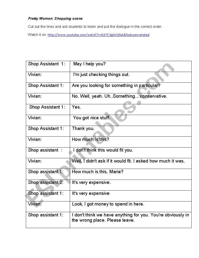 Going Shopping - Movie worksheet