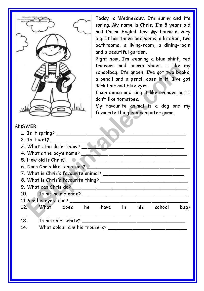 easy reading  worksheet