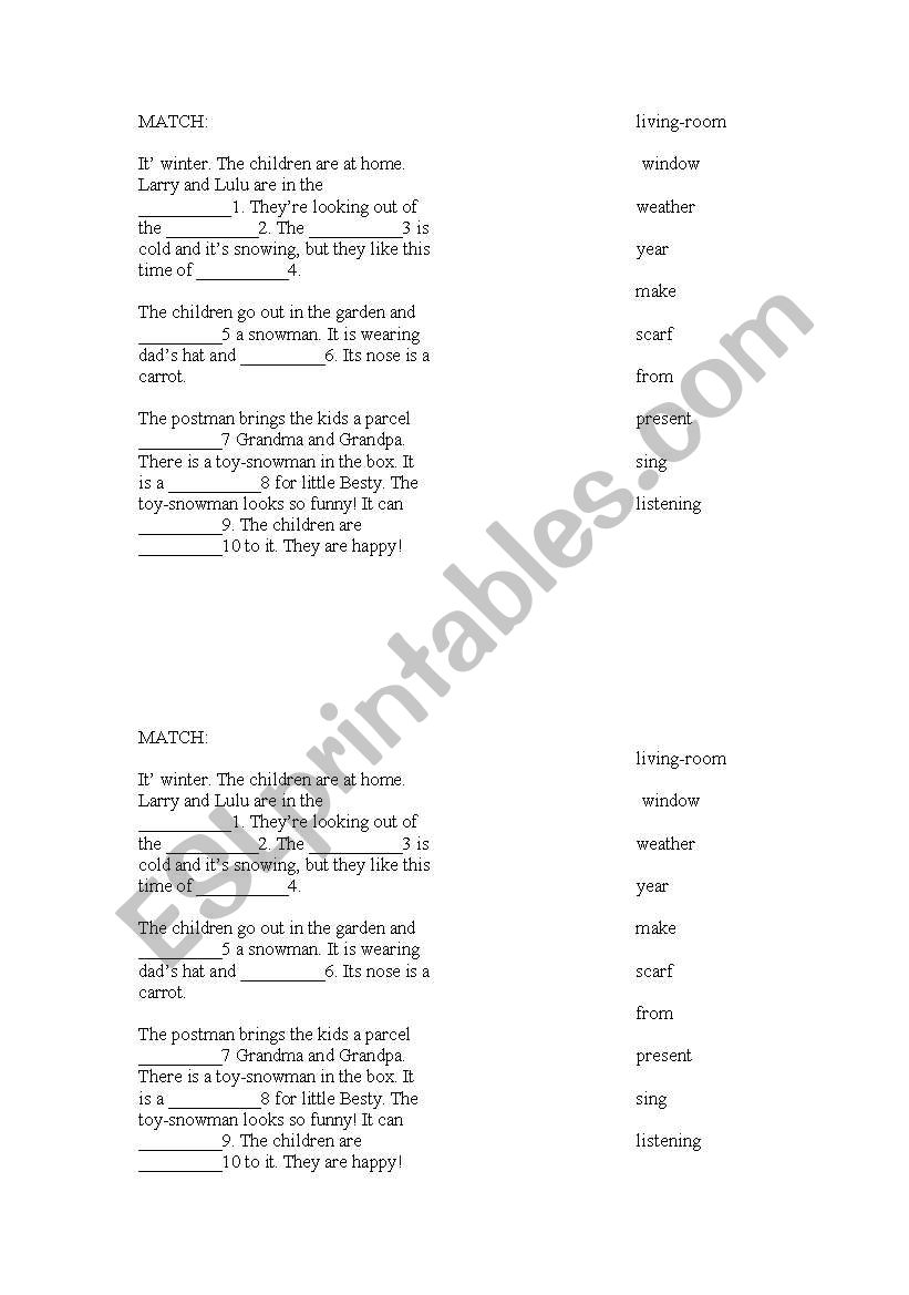 Wintertime worksheet