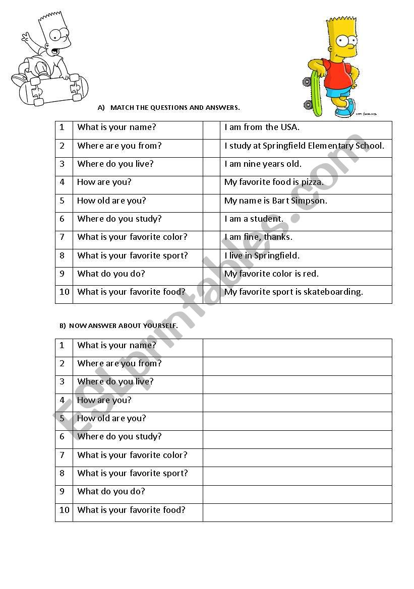 Basic questions worksheet