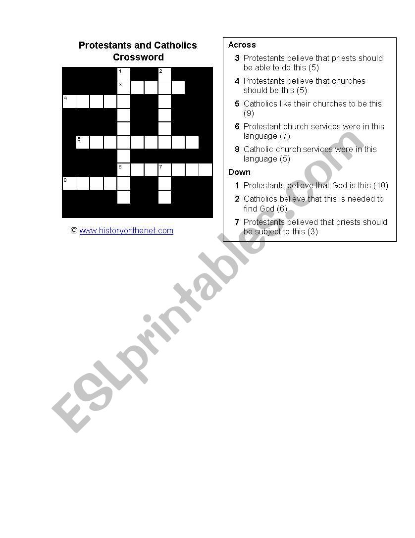 Protestants vs Catholics crossword