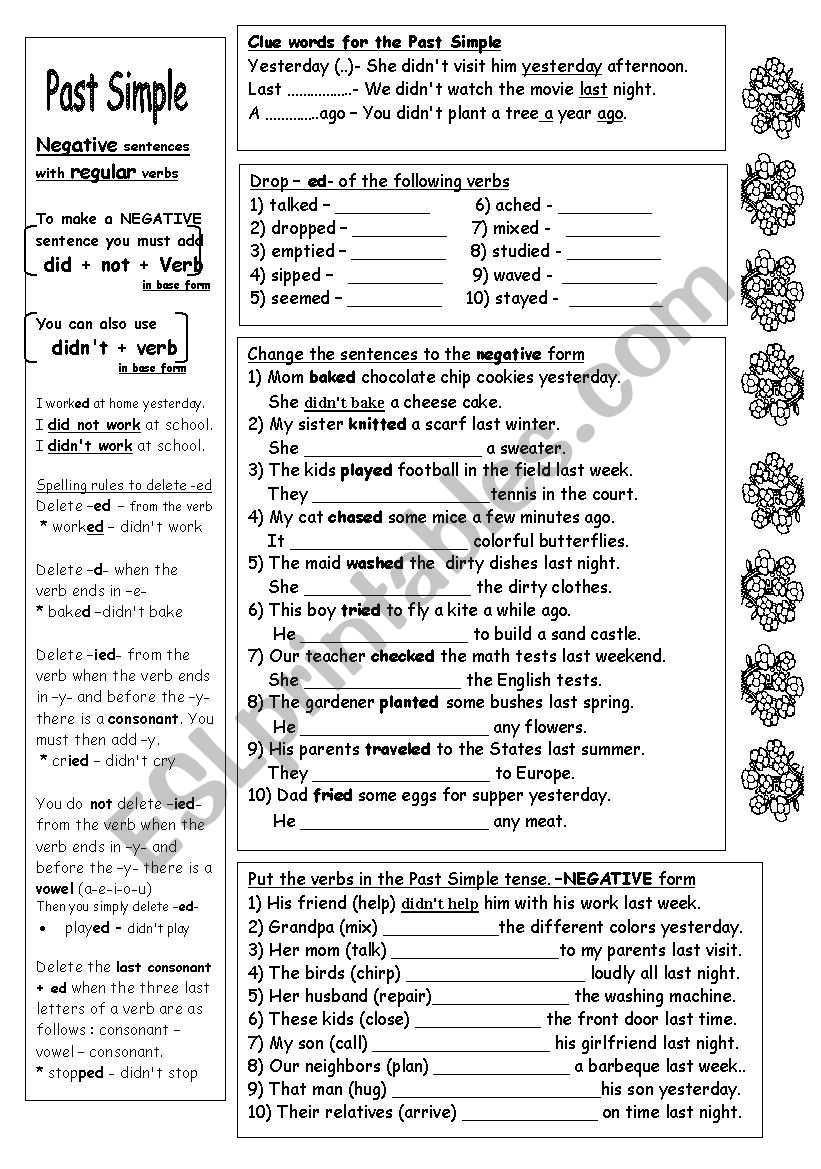 Past Simple - NEGATIVE of regular verbs