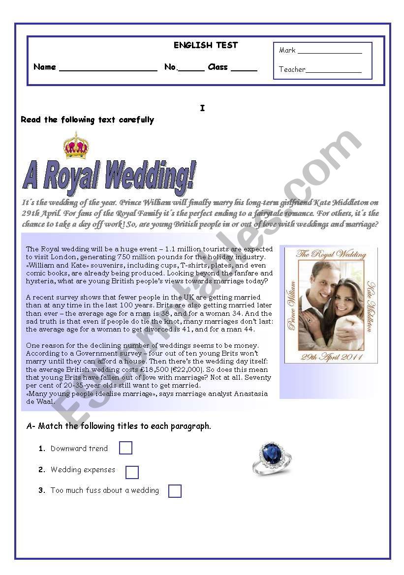 A Royal Weddind worksheet