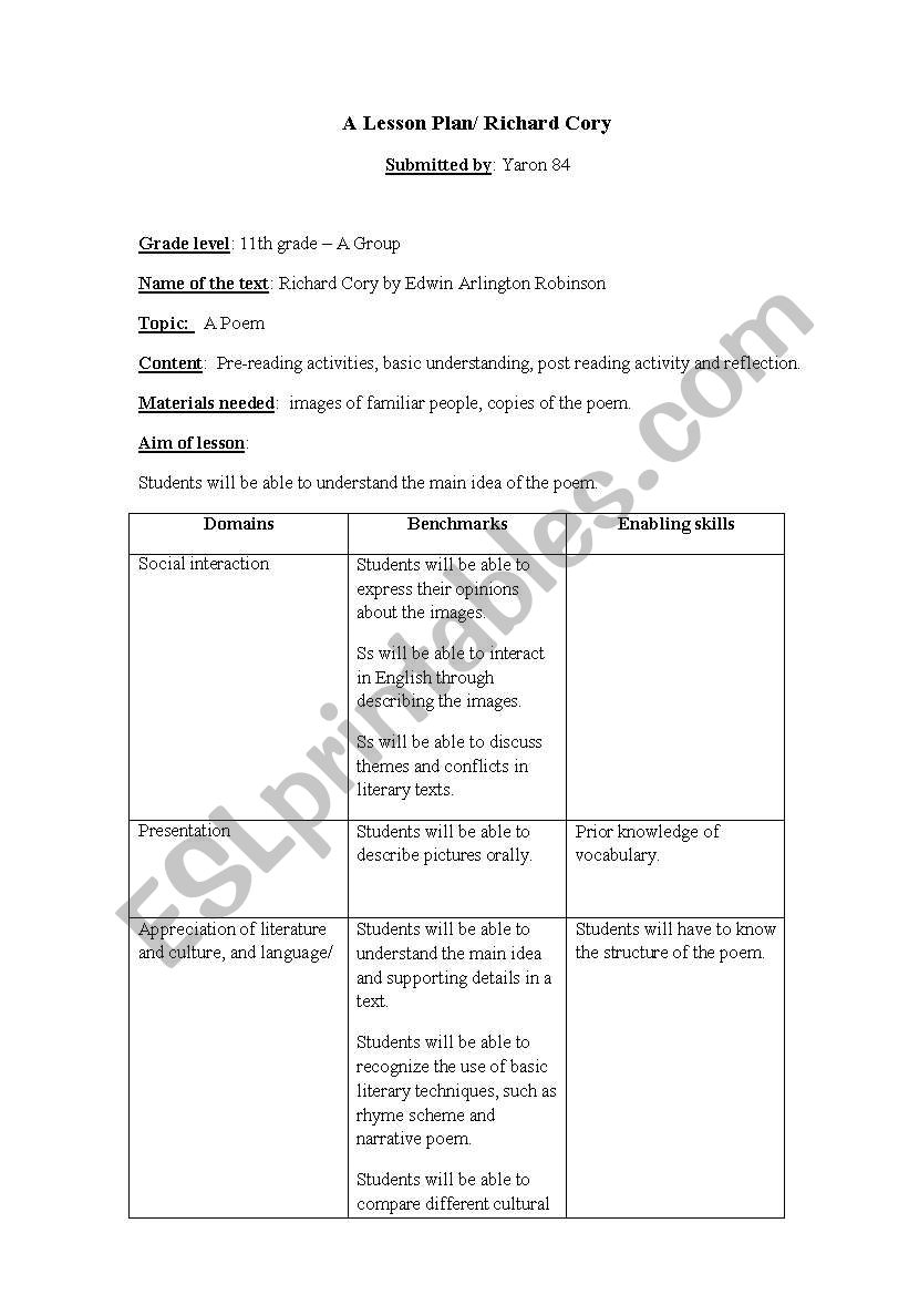 Richard Cory worksheet