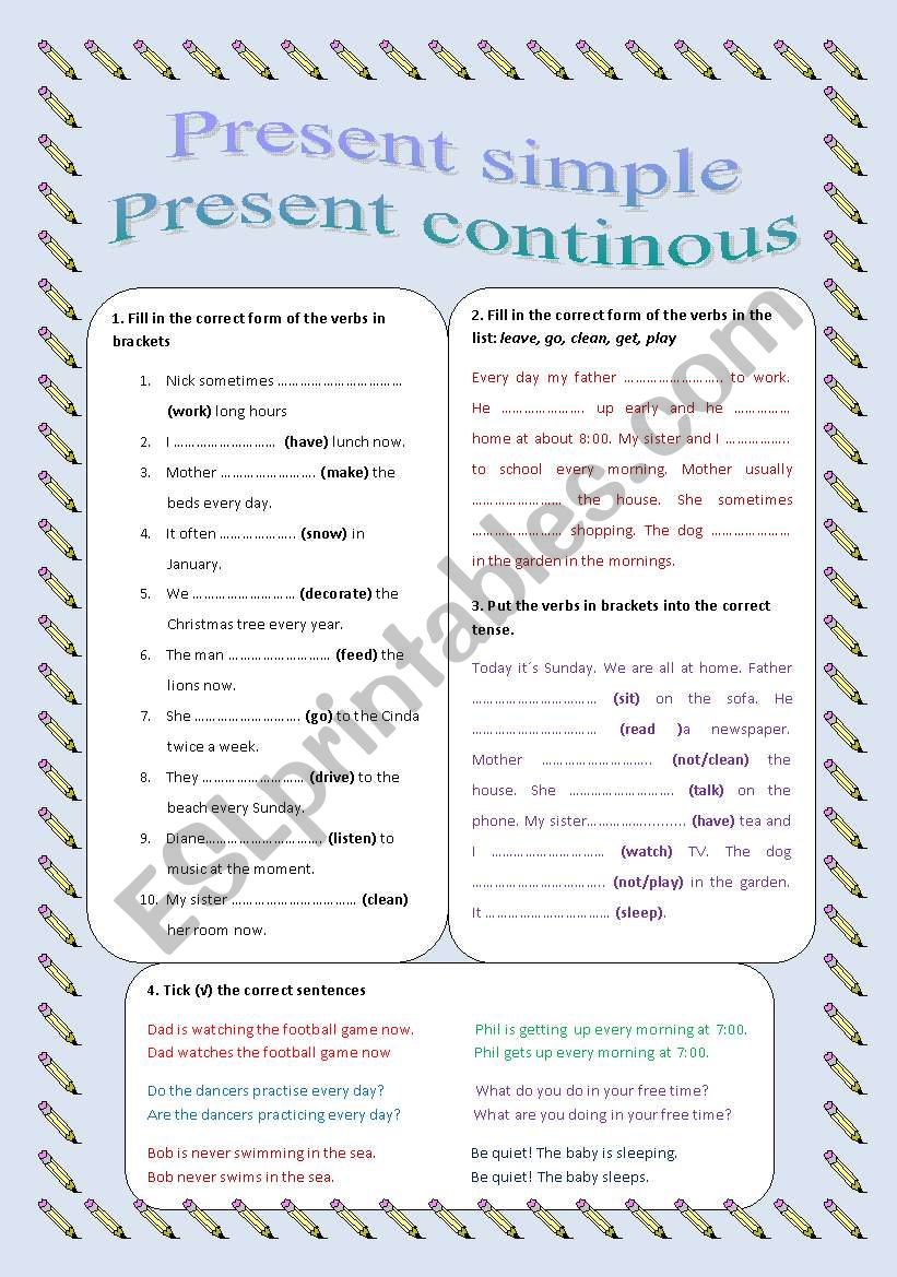Present simple, continous worksheet