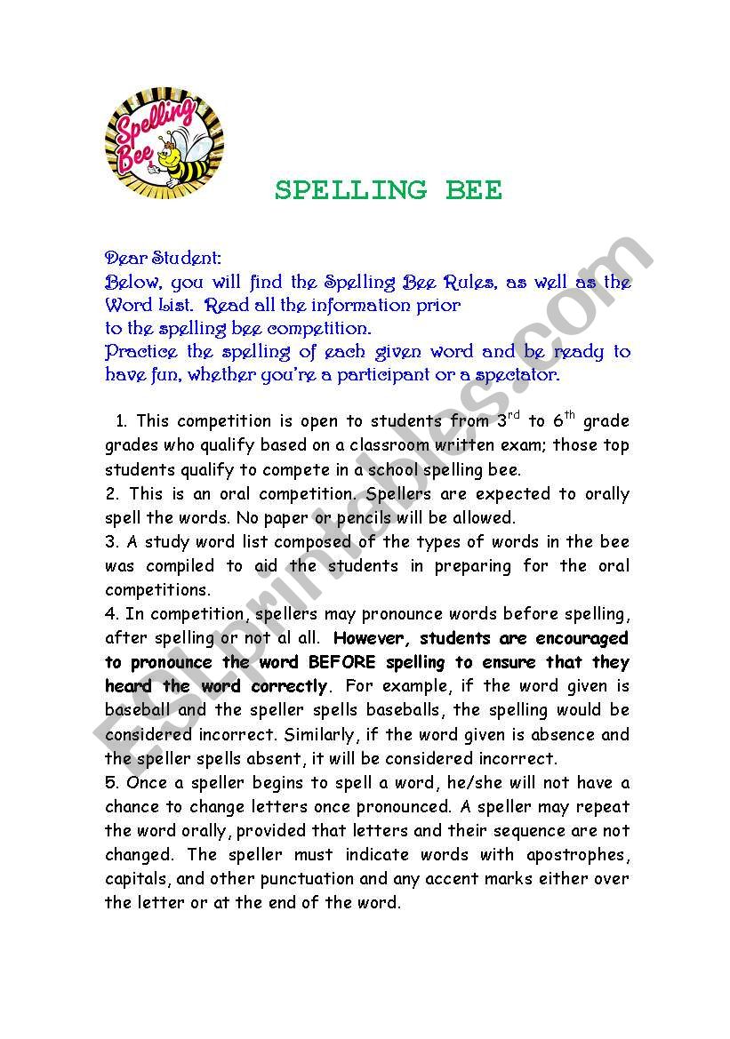 Spelling Bee worksheet