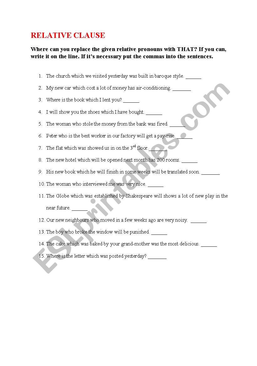 Relative clause worksheet