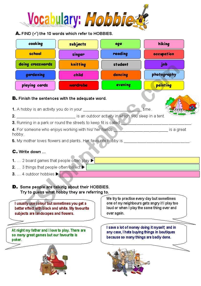 Hobbies worksheet