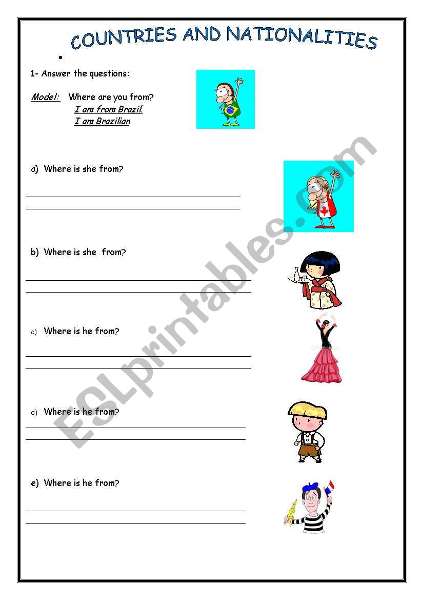 Countries and Nationalities worksheet