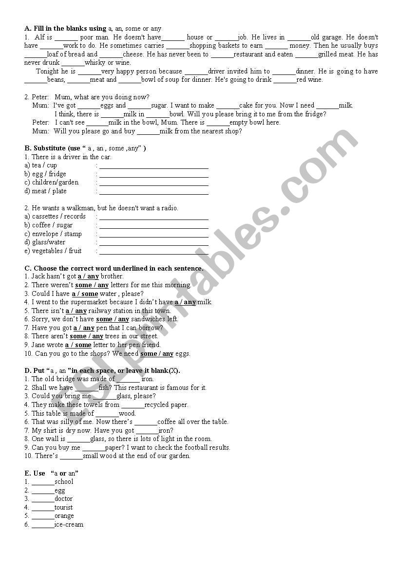 A-an-the articles worksheet