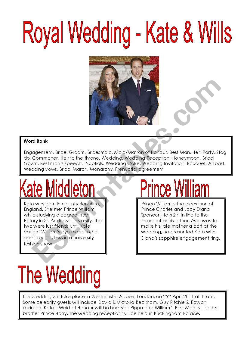 Royal Wedding worksheet