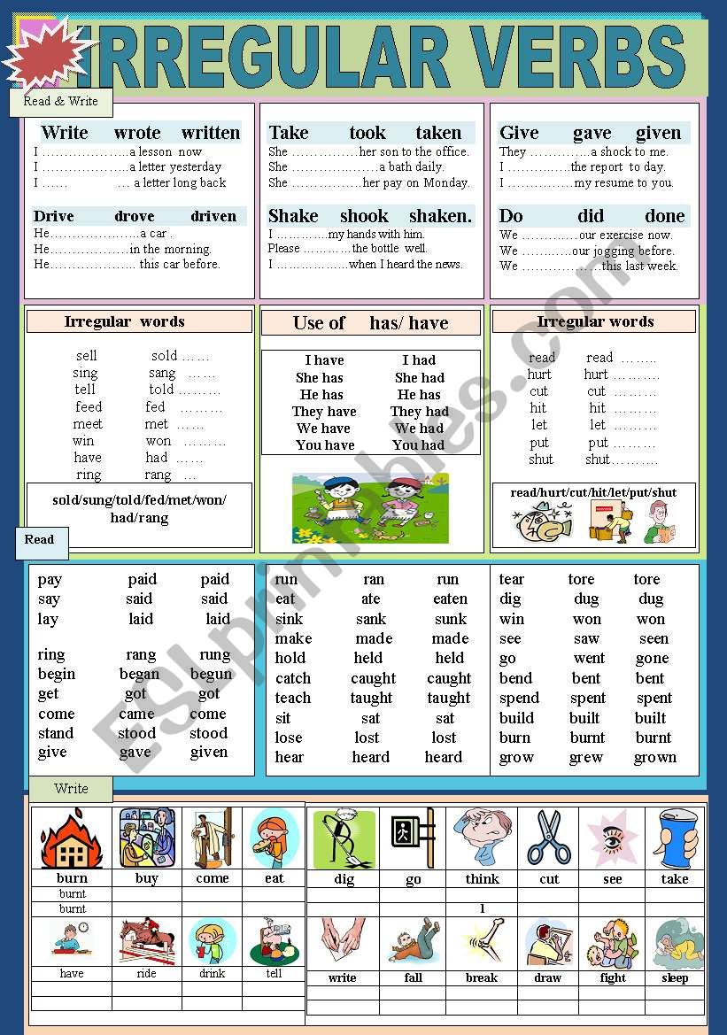 Irregular verbs worksheet