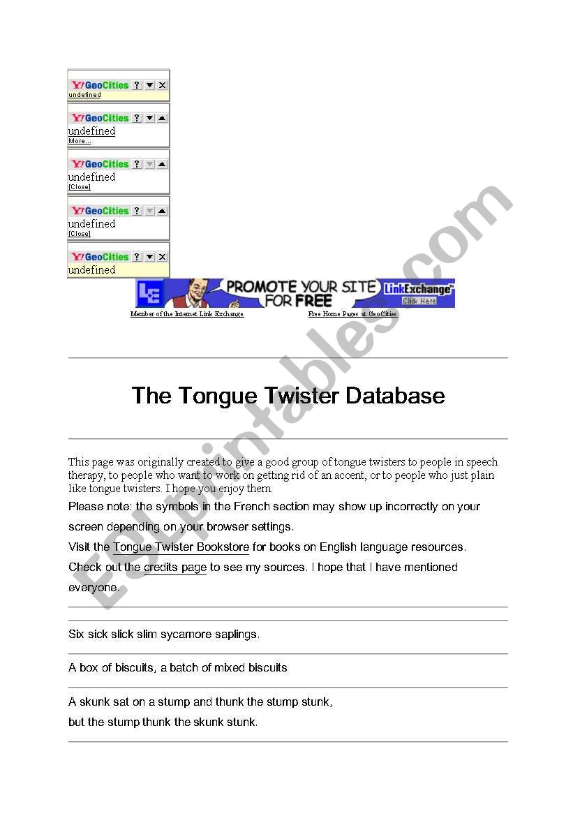 Tongue Twisters worksheet