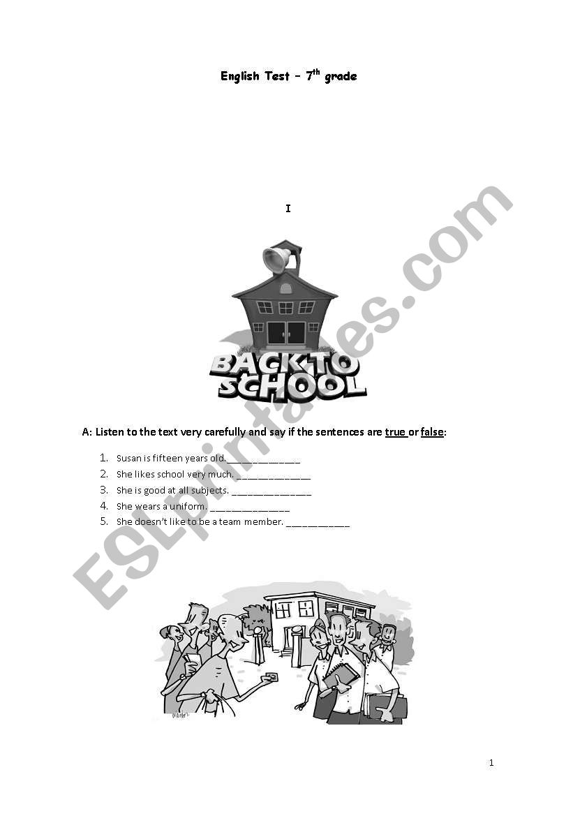 test 7th graders worksheet