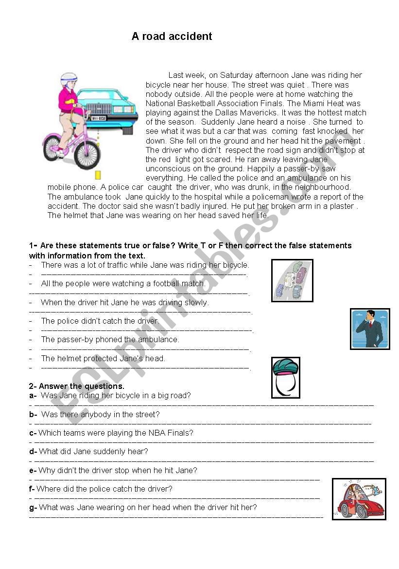 A road accidnt worksheet