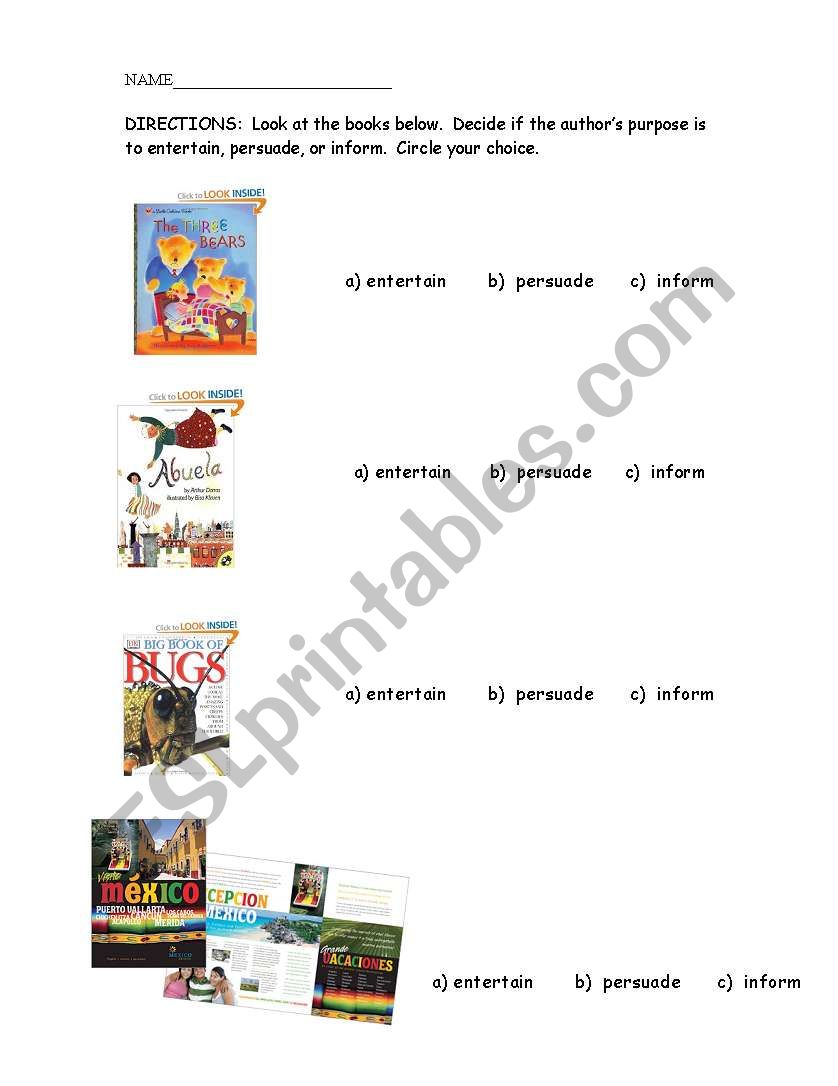 Determining authors purpose worksheet