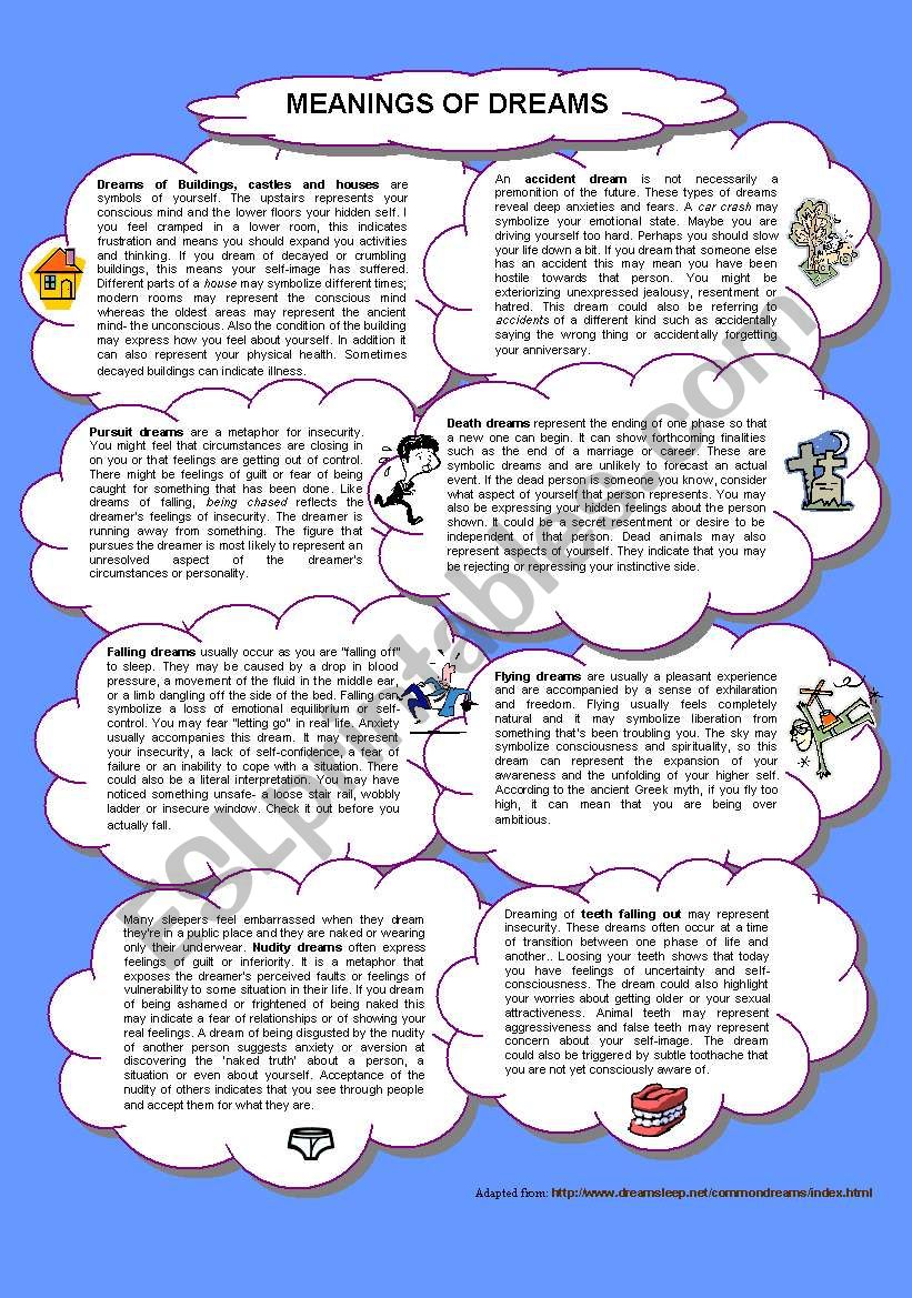 Common dreams meanings worksheet