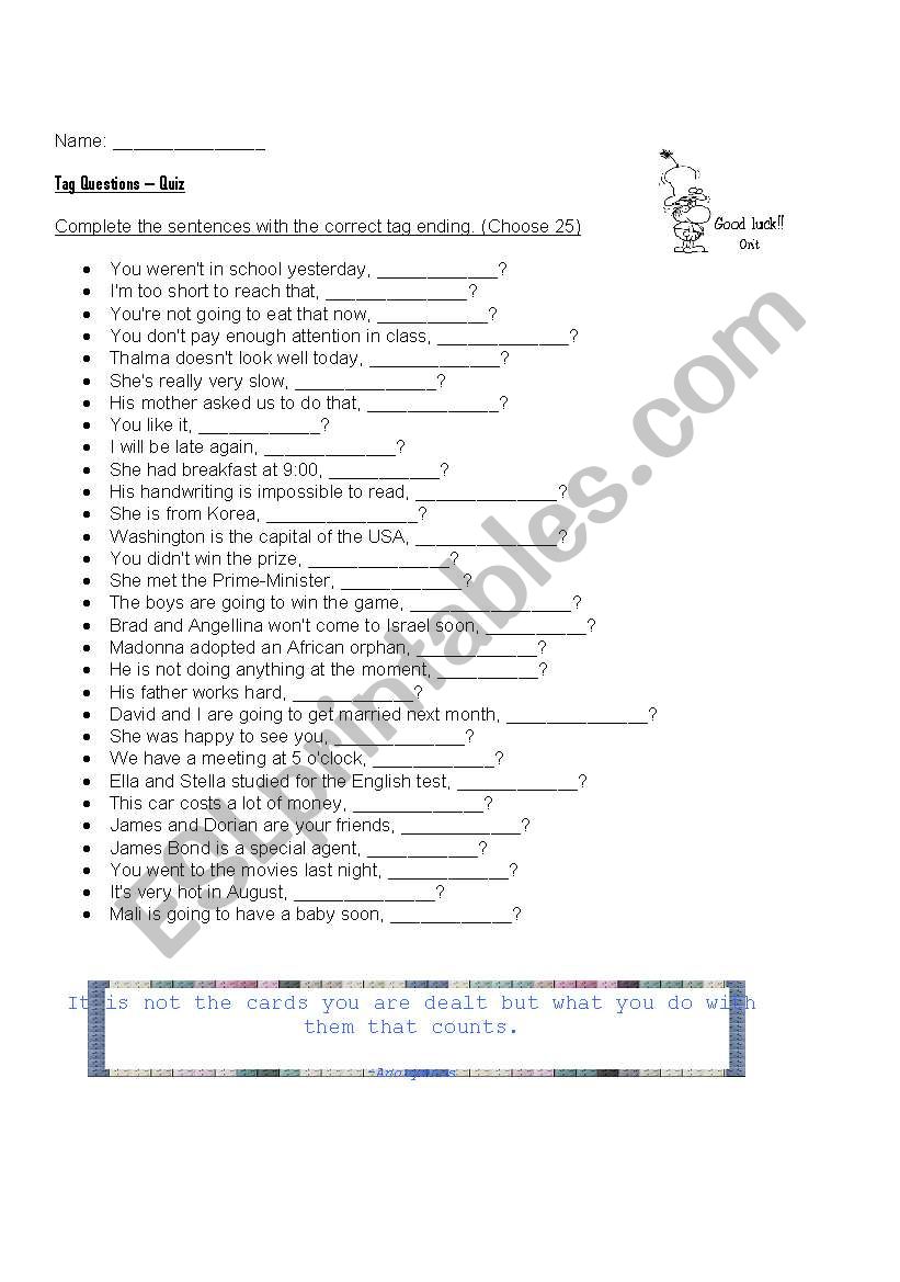 Tag Questions worksheet