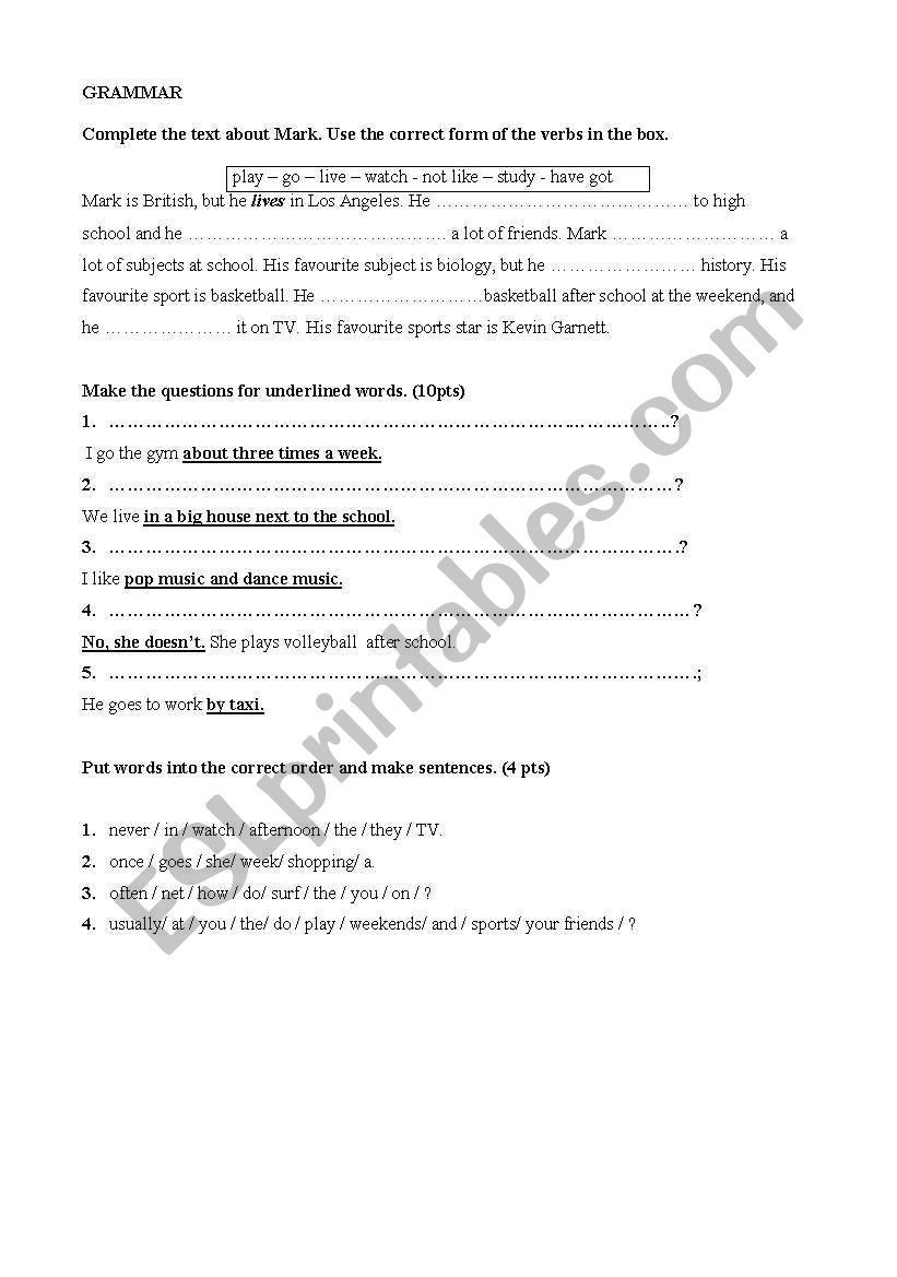 grammar worksheet