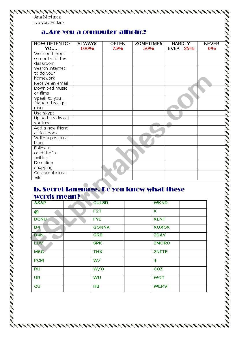 Sms language worksheet