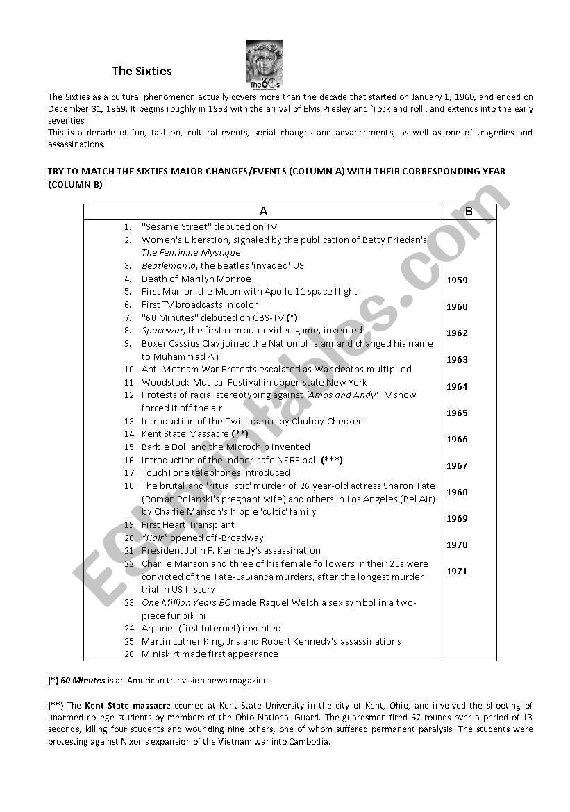 The Sixties worksheet