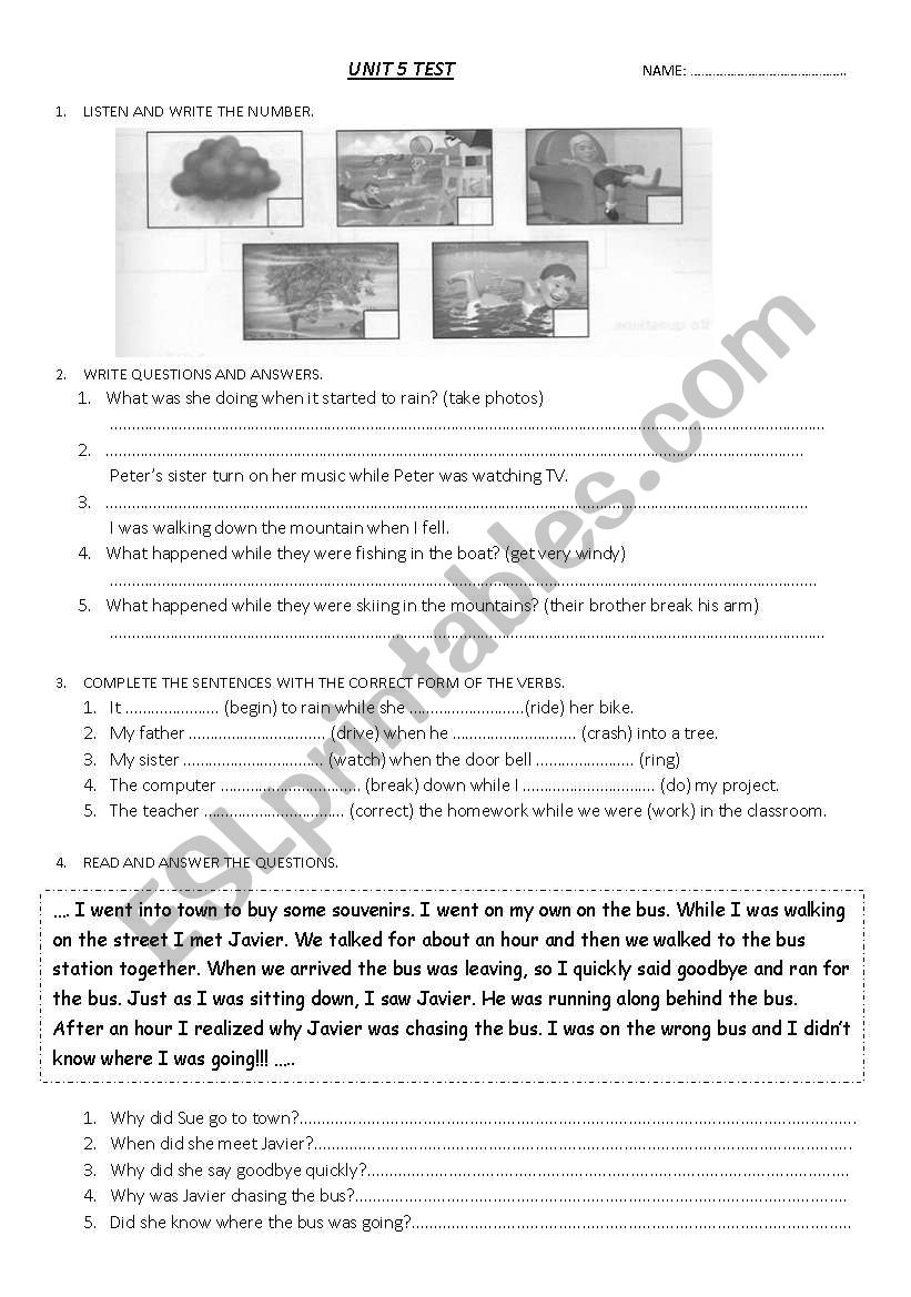 A UNIT TEST worksheet