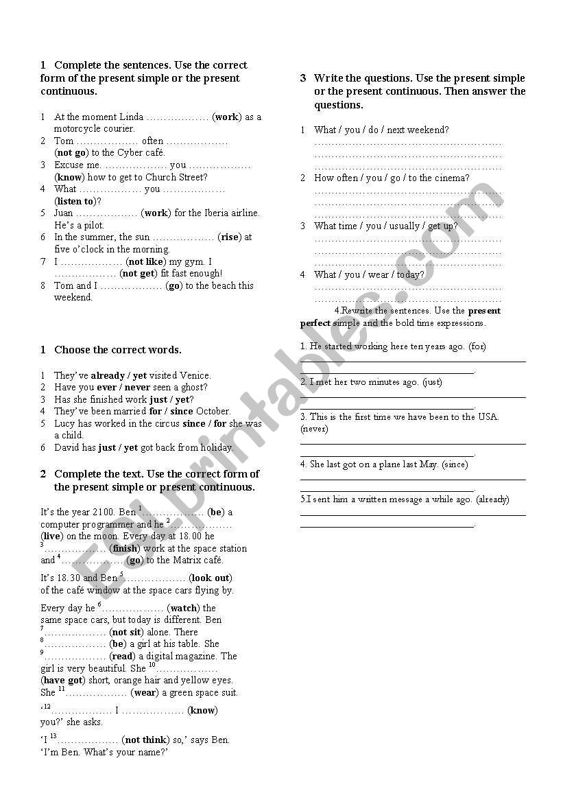 PRESENT TENSES REVIEW worksheet
